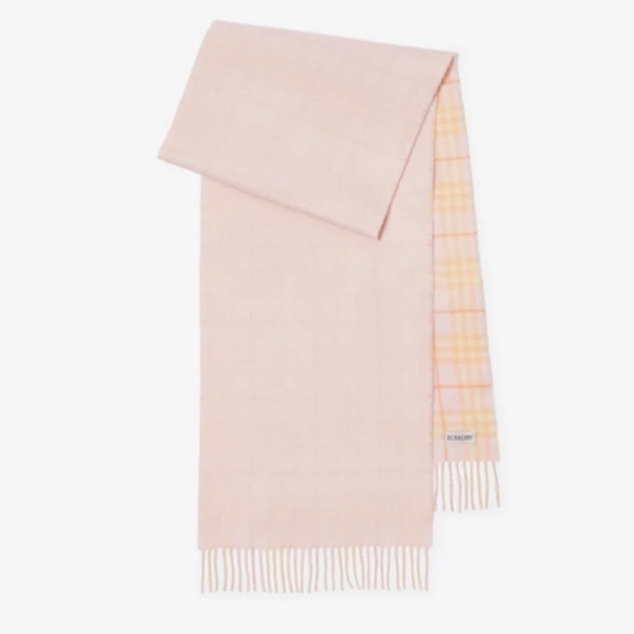 NEW Burberry 168X30 Pink Check To Solid Reversible Cashmere Scarf - Picture 4 of 16